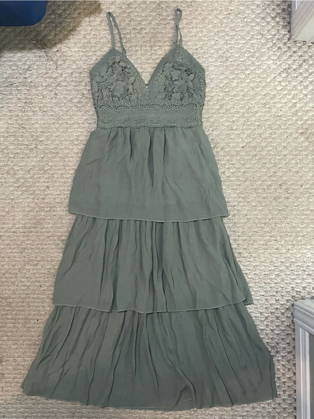 Rebellion Green Tiered Crochet Dress